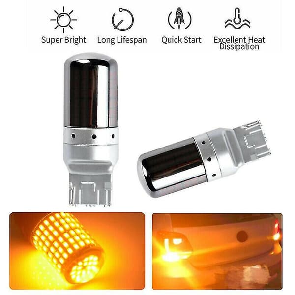 2 stk Krom 7440 T20 144smd Canbus Feilfri Led Lampe Pære Blinklys