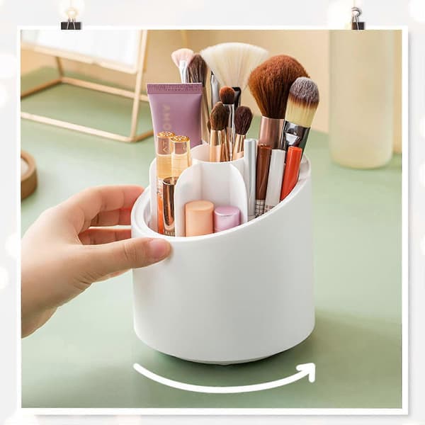 Roterende Makeup Organizer --- Velegnet til opbevaring af læbestift, makeupbørster, badeværelse, kommode (6 hvide rum).