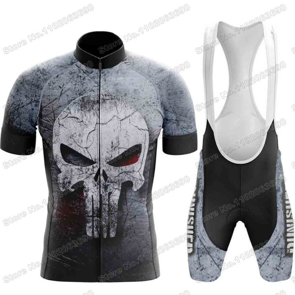 2023 Skull Cycling Jersey Set Justiceiro Pyöräilyvaatteet Miesten Punisher Maantiepyörä Paita Puku Polkupyörän ruokalaput shortsit MTB-ajoasut 1 XL