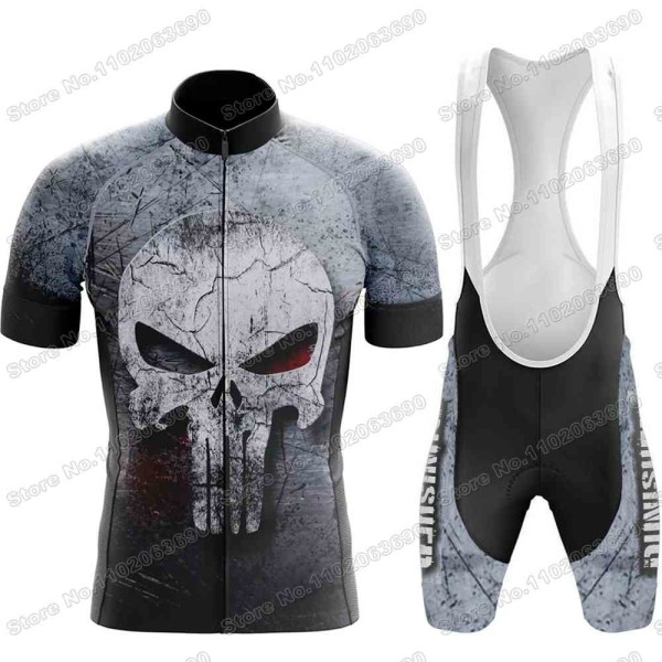 2023 Skull Cykeltröja Set Justiceiro Cykelkläder Herr Punisher Road Bike Shirt Kostym Cykel Bib Shorts MTB Ridkläder 11 XL