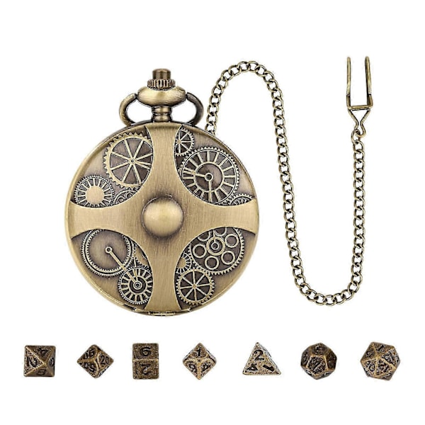 Mini DND Tärningsset Steampunk Kugghjul Fickur Tärningsset Metall D&D Tärningar Rollspel Brädspel Tillbehör för Bordsäventyr