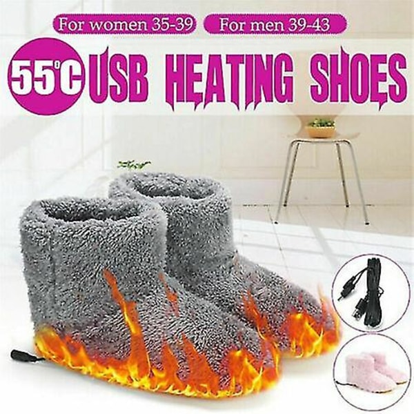 Winter USB Warmer Fotsko Plysch Varm Elektrisk Tofflor Fötter Uppvärmda Tvättbar Ny Gray