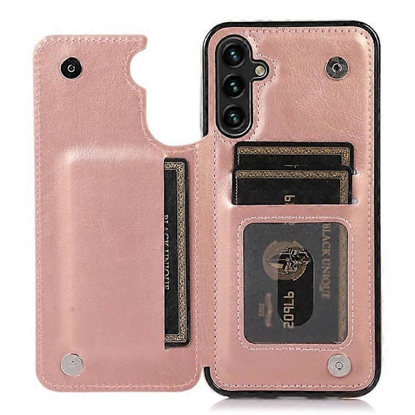 Kompatibel med Samsung Galaxy A54 5G Kortholder Telefon Cover PU Læderbelagt TPU Støtteben Etui PinkGold