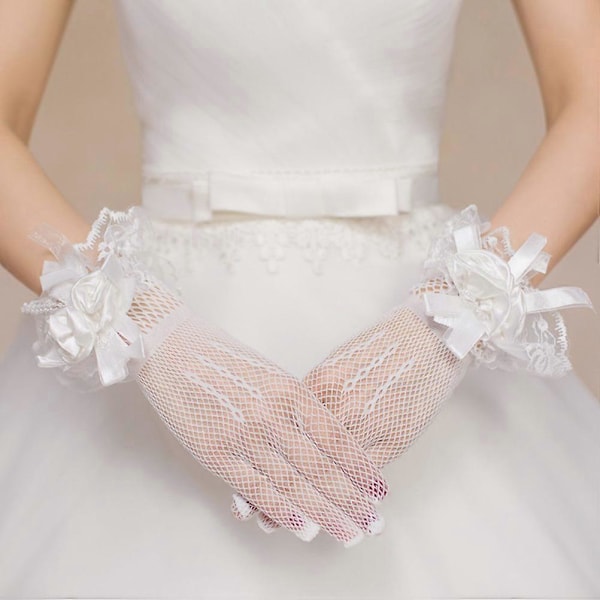 Bröllop Brudhandskar Elegant Tyll Kort Accessoar för Kvinnor Vit One Size