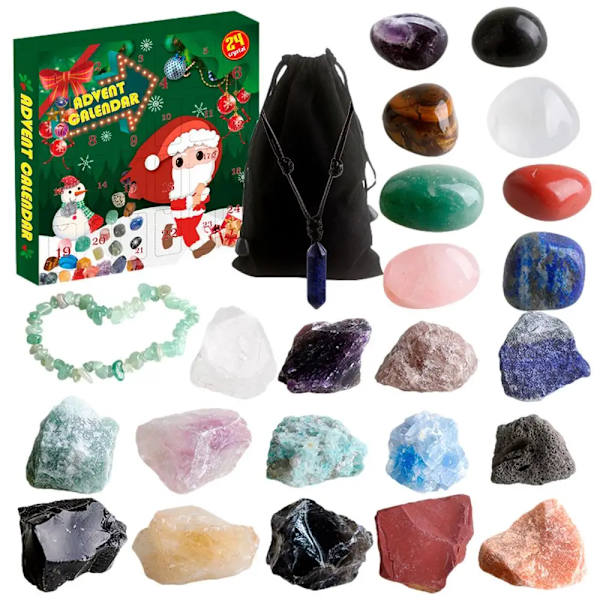Adventtikalenteri 2023 24 kpl Luonnonkristalli Jalokivi kivi Mineraalilaatikko Täydellinen Rock Collection Joululaskenta Lasten lahja 24pcs