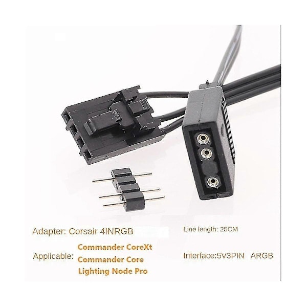 For 4-pin RGB til standard ARGB 3-pin 5V adapterkontakt RGB-kabel 25cm