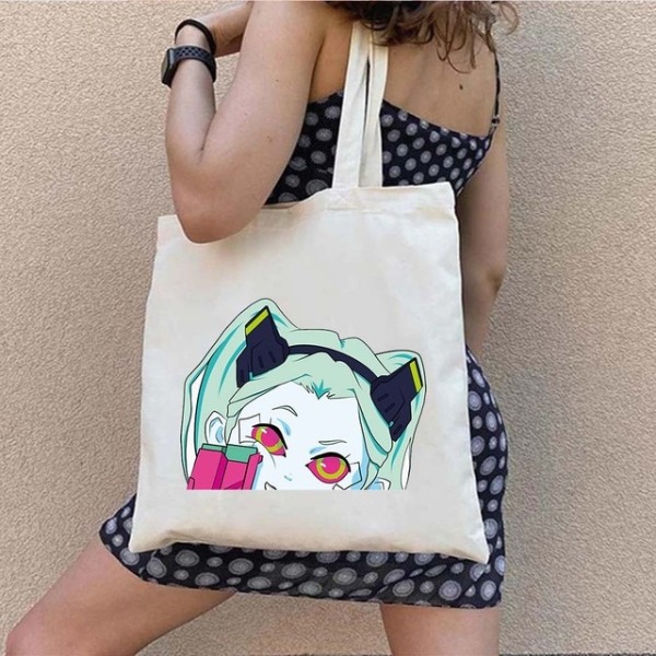 Anime Manga Lucy Rebecca Cyber ​​Canvas Cotton Shopping Bag white