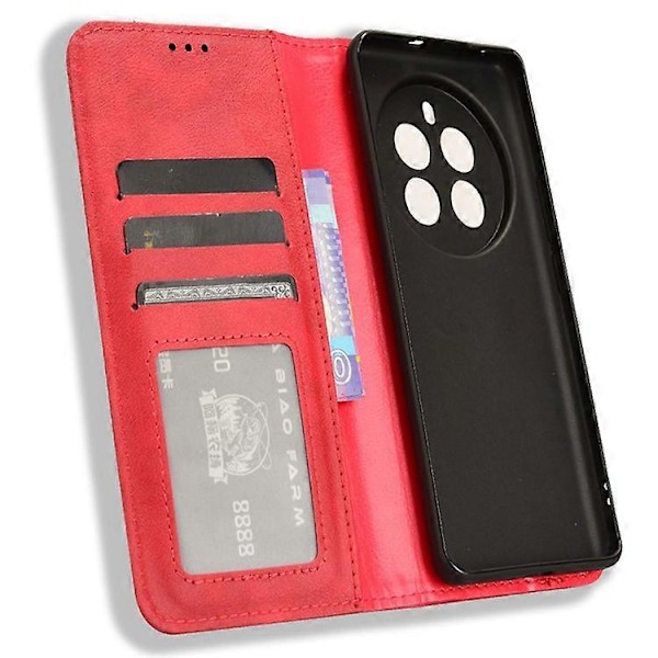 Kompatibelt Skal för Realme 12 Pro 5G / 12 Pro+ 5G Stöttåligt TPU Skal Läder Retro Textur Telefonskydd Red