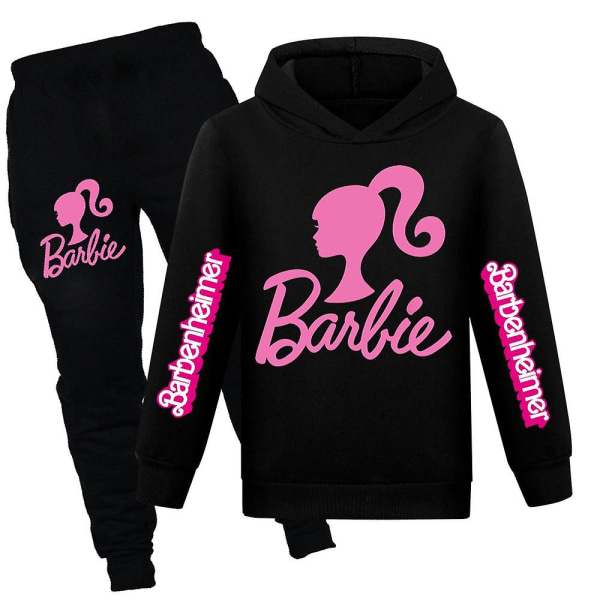 Barn Tonåring Pojkar Flickor Barbie Movie Hoodie Sportkläder Huvtopp + Byxor Set Black 11-12Years