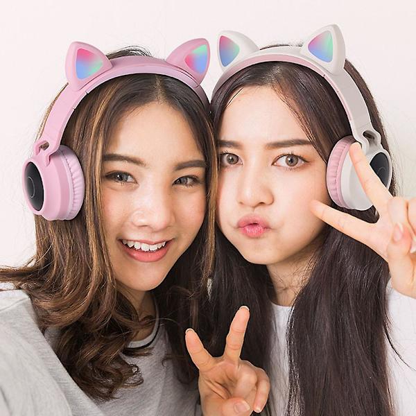 Langattomat Bluetooth lasten kuulokkeet, Cat Ear Bluetooth langattomat/langalliset kuulokkeet, led Light Up lasten langattomat kuulokkeet korvalla mikrofonilla Pink