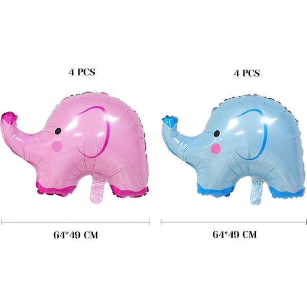 8 Pak Elefant Balloner Blå Pink Søde Elefantform Aluminium Balloner til Baby Shower Forsyninger Kønsafsløring Festartikler Dyretema Fest Fødselsdag