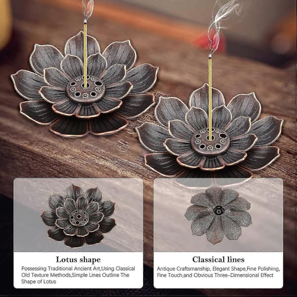 2 stk. Messing Røgelsespindholder, Lotus Røgelsespindholder, Røgelsespindholder, Røgelsesbrænder, Røgelsesbrænder, 6 Hullers Røgelsespindholder Uden Røgelsespinde