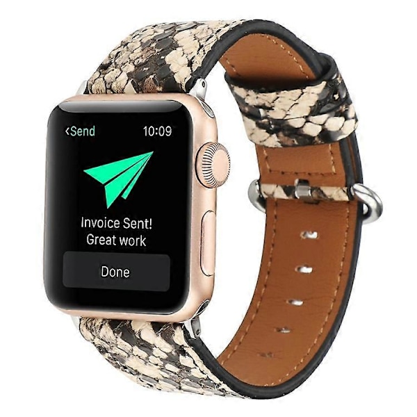 Læder Urrem Kompatibel Med Apple Watch Series 10 9 8 7 SE 6 5 4 3 2 1 42mm 41mm 40mm 38mm Slangeskindsprint Armbånd Khaki