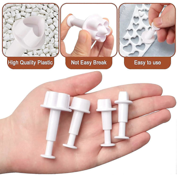 24 stk. Kakeutstikkere, Fondant Kake Cookie Plunger Cutter, Mini Plast Biscuit Plunger Fondant Dekorasjonsform, Hjerte/firkant/oval/sirkulær/stjerne/diamant