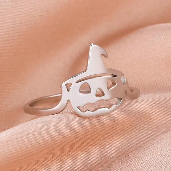 Halloween Gresskar Heks Ringhatt for Kvinner Menn Hul Gresskar Ring Sølv Rustfritt Stål Punk Gotisk Fingerring Stabling Knoke Midtre Hale Tommel B