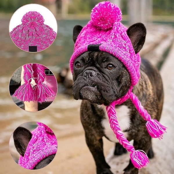 Pet Pompom -neulottu hattu,kissan pörröinen lämmin cap Kitty Villainen päähine, pitkä punos, koiranpennun lemmikkiasusteet Pink M