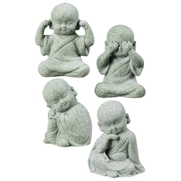4 stk. Liten Munk Statue Stein Munk Ornament Liten Buddha Figur Te Rom Pynt