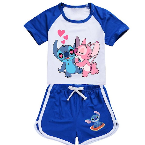 Lilo Ja Stitch Pyjamasetti Set Lasten Lyhythihainen T-paita Yöpuvut Pyjamat Sarjakuva Lilo Stitch Kids Cos Urheiluasut 5T(120) 2076red-cap