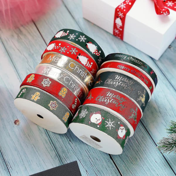 10 Yards 19mm Julband Tryckt Grosgrain För Presentinslagning Bröllopsdekoration Hår Diy