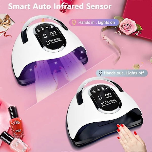 260W UV LED Neglelakk Lampe - 66 LED Perler - med Automatisk Sensor/4 Timer Innstillinger - Håndtak Profesjonelle Neglekunst Verktøy