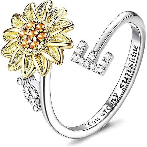 Fidgetringe til Angst for Kvinder Solsikke Initialbogstav Spinner Ring Åben Justerbar Ring CZ Ringe Daisy Stressaflastende Ring Smykker Gave til Kvinder