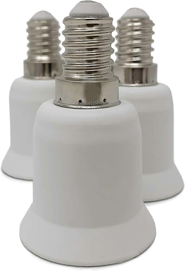 3-pack Lampfotadapter - Vit - E14-sockel till E27-sockel - Sockeladapter för lågenergi halogen LED-lampor
