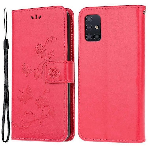 Imprint Butterfly Flower Skin PU-nahkainen suojakotelo, yhteensopiva Samsung Galaxy A51:n kanssa Red
