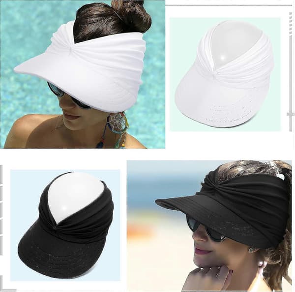 Solhattar för kvinnor, 2-pack sommarstrandhatt UPF 50+ UV bredbrättad topless solhatt