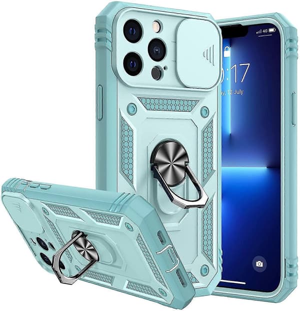 Etui til iPhone 13 Pro Max Stand Etui med Skydende Kameradæksel - Grå Grøn