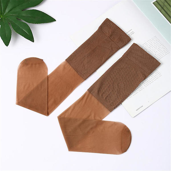 Långt rör sidenstrumpor kvinnor Båtvok Bekväm formning Tunna Stretchiga strumpor Anti-halk över knä Lårstrumpor Coffee 3 Pairs