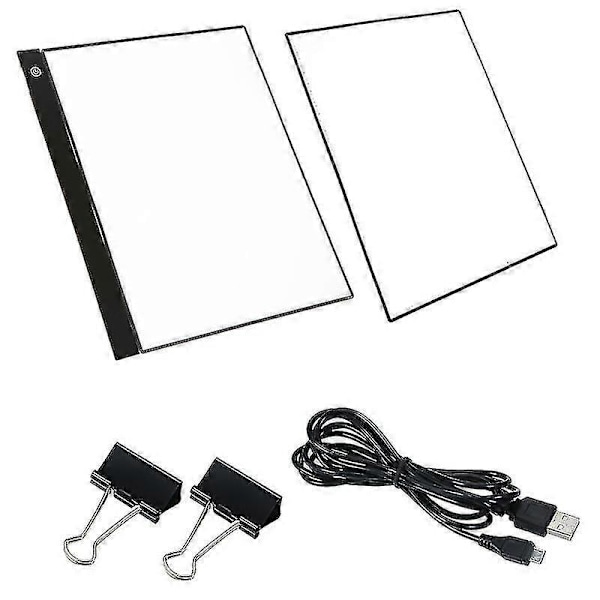 A3 LED Lysbord Grafisk Nettbrett 4mm Ultratynn Tegnebrett Kopibrett 3 Nivåer Dimming Med Separat Skalaplate Klemmer USB-kabel For Kunstnere