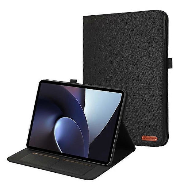 Yhteensopiva Oppo Pad Neo -tabletin kangaskuvioinen nahkakotelo, jossa on jalusta ja korttipidike Black