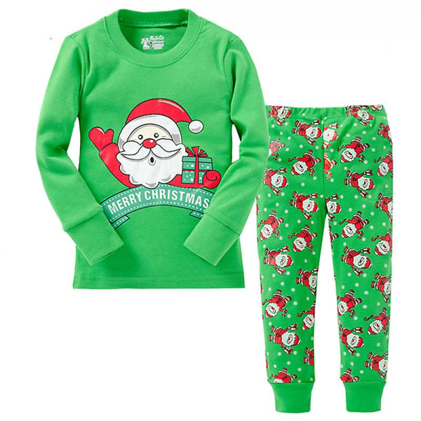 Lasten pyjamat Santa Elk -pyjamat, 2 set Green Santa Claus 3-4 Years