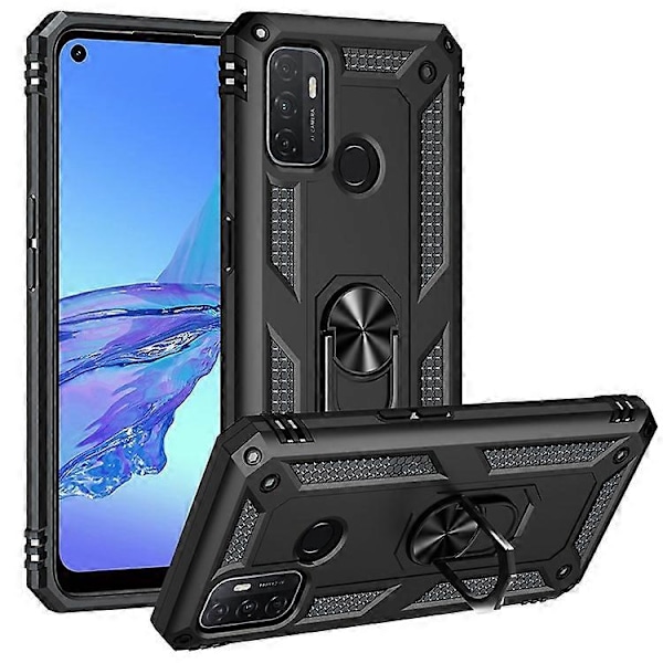 Kompatibelt Skal för Oppo A53 / A53s / A32 4G Mobilskal PC + TPU Hybrid med Ringstativ Black