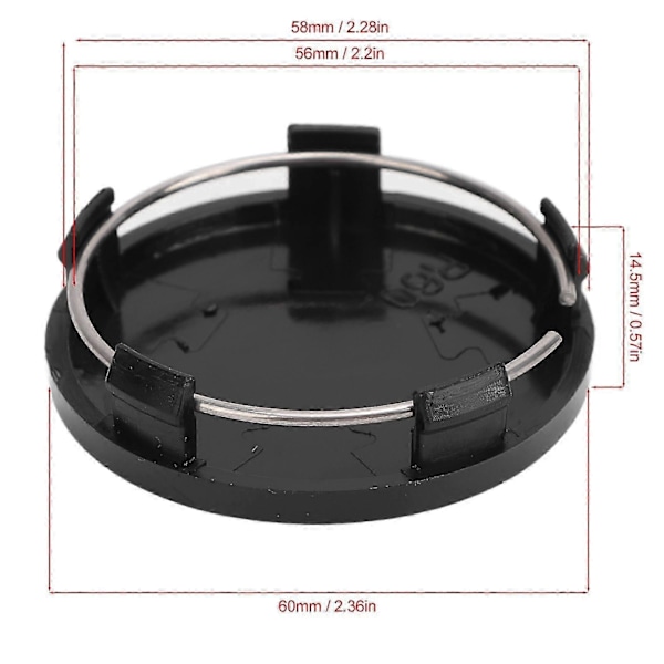 4 st 60 mm Bilhjulscentrumskåpa med järnring Snygg Hjul Däck Centrumfälg Navkåpa Universal för Fordon Svart