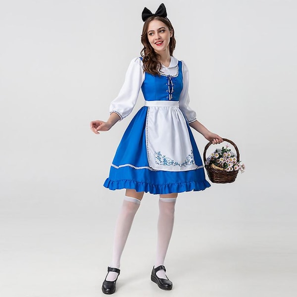 Vuxna kvinnor Oktoberfest Dirndl kostym Bayern Ölfest Karneval Servitörsklänning Wench Maid Lolita Kjol Cosplay Fantasia Outfit M A