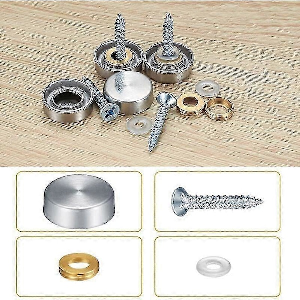 20 Pakk Børstet Speil Skruer 16mm Rustfritt Stål Dekorative Skruer Speilnagler for Speilbord Badeplater