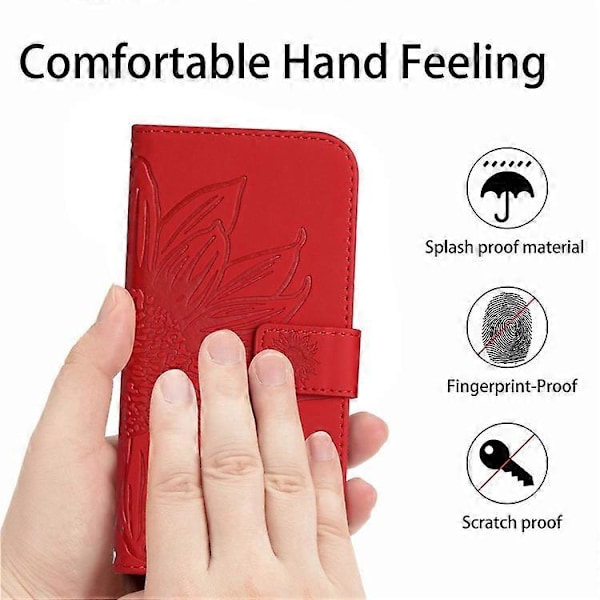 Kompatibelt för Samsung Galaxy M53 5G HT04 Skin-touch PU Läder Mobiltelefon Skydd Skal med Tryckt Solros Ställ Plånboksfodral Red