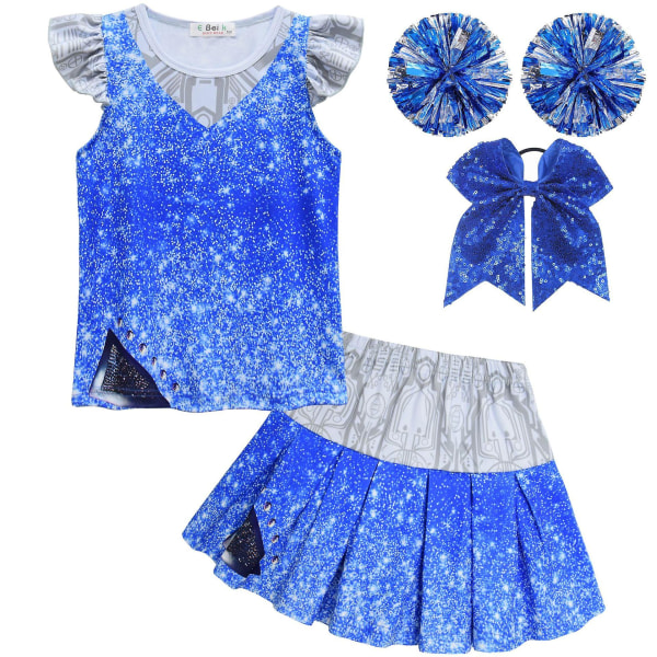 Girs Zombies 3 Addison Kids Cosplay Kostymer Toppar+kjol+handblommor+huvudbonad 4st Kostym Cheer Leader Barn Halloween Outfit 86008 Sets 120cm