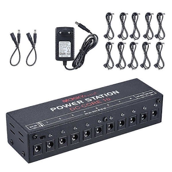 Mini Strömförsörjningsstation 10 Isolerade DC-utgångar för 9V 12V 18V Gitarrpedaler med Strömkablar