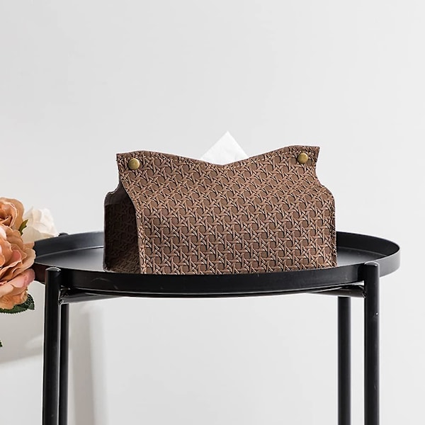 Rektangulär Tissue Box Omslag, Modern PU Läder Tissue Box Hållare Vävd Texturerad Dekorativ Hållare Organizer För Badrum, Sminkbord, Nattduksbord