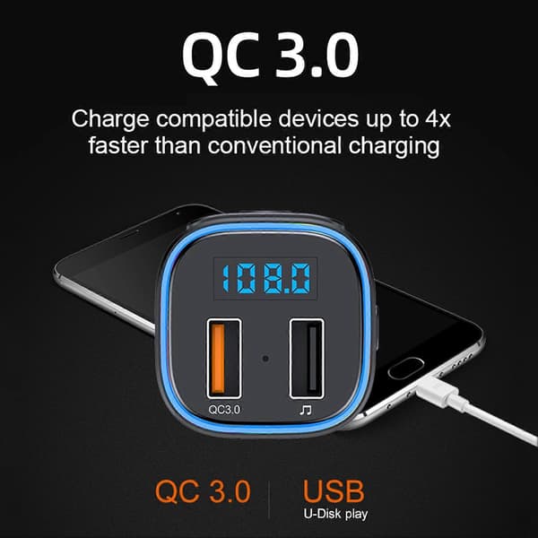 T46 FM-sender QC3.0 Dobbelt USB Sort Støjreduktion MP3-afspiller Biloplader til Bil