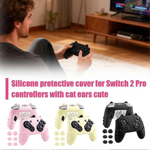 Silikonskyddsfodral för Switch2Pro-kontroller, söt kattörondesign Pink cat