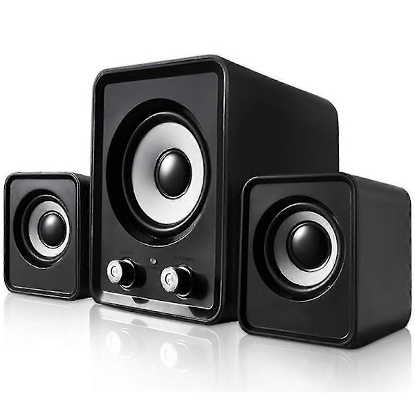 Kompakt 2.1 Subwoofer USB Högtalarset 12W, 3.5mm, USB-driven för PC, Laptop, Tablet och Smartphone - Helt Svart