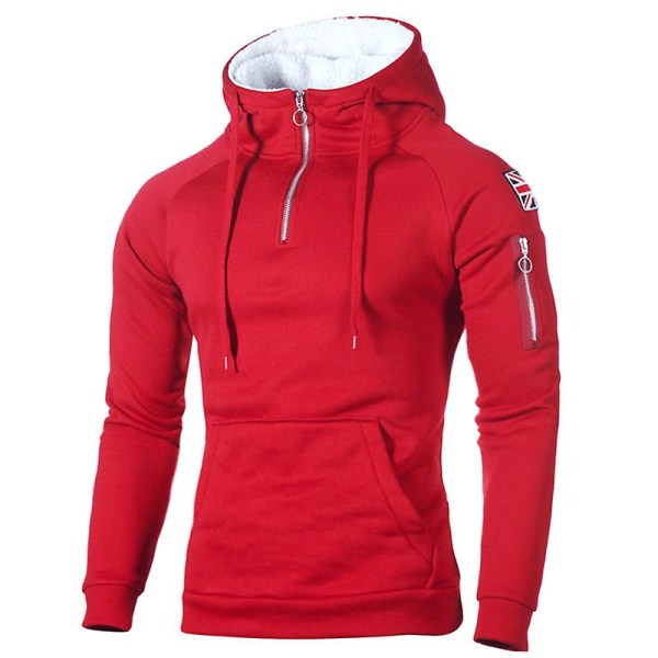 Miesten vetoketjullinen kaula-aukkoinen fleecevuorattu huppari collegepusero Talvi lämmin pitkähihainen hupullinen Activewear Topit Red 3XL