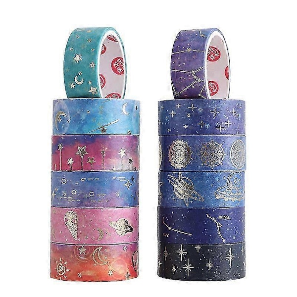 12 Rullar Washi Tejp, Stjärnklar Himmels Washi Tejp Dekorativ Papperstejp Maskeringstejp Självhäftande Papperstejp