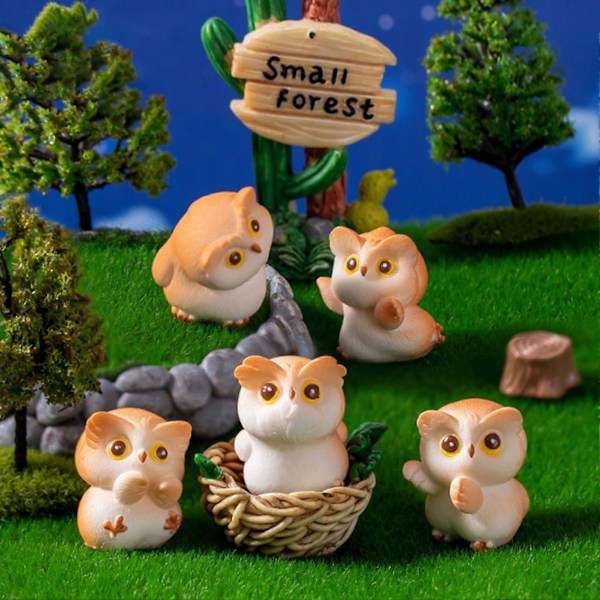 8 st Mini Uggla Staty Harts Hantverk Figurer Söta Skrivbordstillbehör för Miniatyrlandskap Rumsdekor