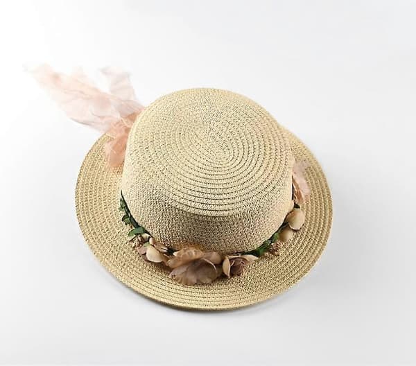 Flat Top Krans Stråhatt Utendørs Strand Reise Solhatt *Beige
