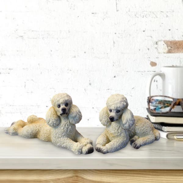 Puddel Hund Statue Dyr Figur Stue Kontor Dekor Beige