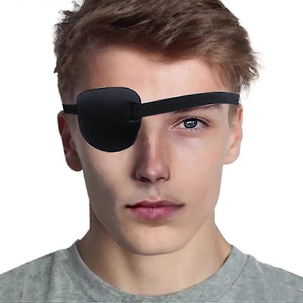 Øjenklapper til voksne og børn, klap for dovent øje til venstre eller højre øje, blød og justerbar, øjenmaske til pirat eller cosplay (sort)